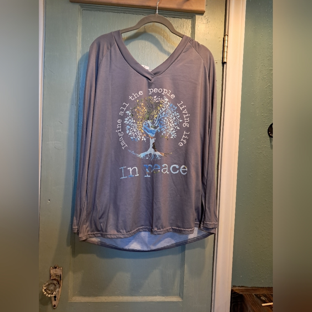 Gray V-Neck Graphic Women's Top